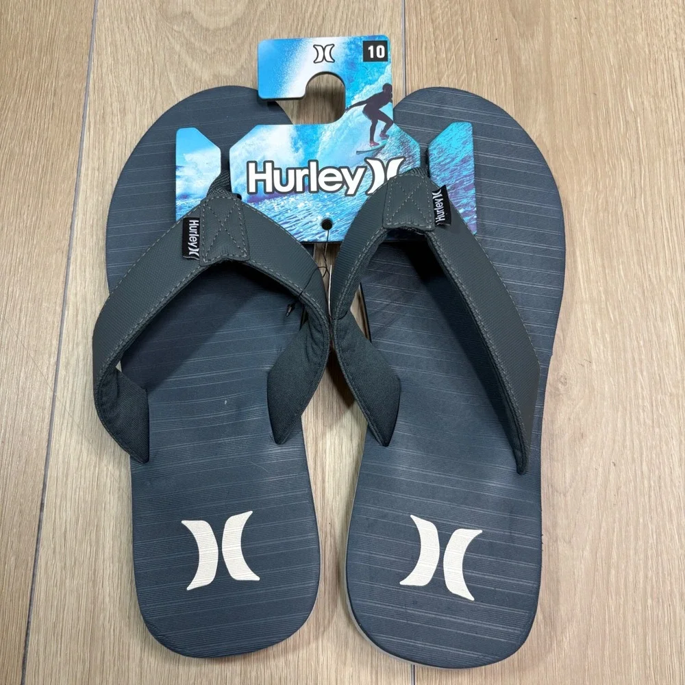 Hurley Mens Flip Flop Sandals Grey Charcoal Thong Summer Beach Shoes Size 10 NWT